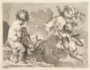 Tři lásky, z nichž jedna sedí a drží toulec, 1727-60. od Pierre Alexandre Aveline