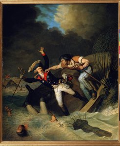 Smrt vévody Leopolda z Brunswicku během povodně v Brunswicku v roce 1785. (Smrt Leopolda z Brunswicku během povodně v Brunswicku v roce 1785). Obraz Pierra Alexandre de Wille (1748-1821). Olej na plátně