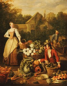 Služka nakupující zeleninu, 1727
