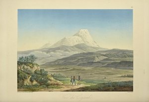 Pohled na Cajambe, vyrytý Bouquetem, ilustrace z „Pohledy na Kordillery a památníky domorodých národů Ameriky“ od Alexandra von Humboldta a Aime Bonpland od Pierre Antoine (after) Marchais