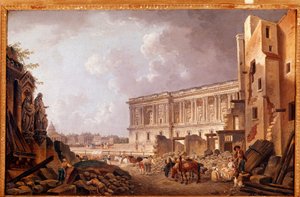 Fantastický výhled na kolonádu Louvre (olej na plátně od Pierre Antoine Demachy