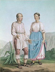 Kostýmy indiánů z Michoacanu z „Voyages aux Regions Equinoxiales du Nouveau Continent“ od Alexandra von Humboldta (1769-1859) vydané v roce 1810