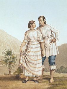 Mexický indický kostým, z „Voyage aux Regions Equinoxiales du Nouveau Continent“ od Alexandra von Humboldta (1769-1859), vyrytý Michelem Bouquetem (1807-90), publikováno 1810