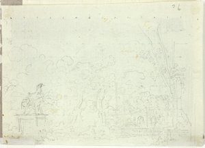 Pohled na park ve Versailles: Jezdecká socha mezi stromy od Pierre Antoine Mongin