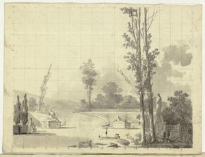 Pohled na park ve Versailles: Schodiště a dva topoly od Pierre Antoine Mongin