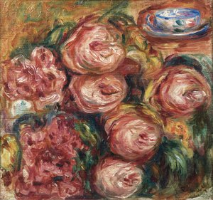 Složení s růžemi a šálkem čaje od Pierre Auguste Renoir