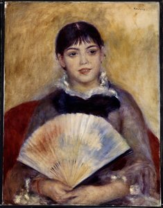 Dívka s ventilátorem (Alphonsine Fournaise). Obraz Pierra Auguste Renoira (1841-1919) od Pierre Auguste Renoir