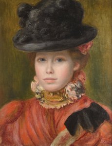 Dívka v černém klobouku s červenými květy, c. 1890 od Pierre Auguste Renoir