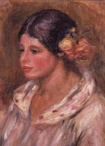 Dívka s růžemi ve vlasech od Pierre Auguste Renoir