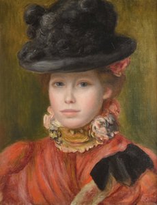 Jeune fille au chapeau noir et fleur rouge - Dívka v černém klobouku s červenými květy par Renoir, Pierre Auguste (1841-1919), c. 1890 - Olej na plátně - Soukromá sbírka od Pierre Auguste Renoir