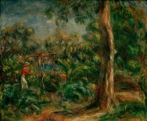Velký strom. Žena s červeným živůtkem v zahradě Ca od Pierre-Auguste Renoir