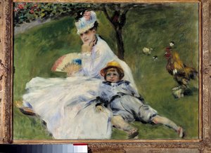 Madame Monet ja hänen poikansa puutarhassa Argenteuilissa od Pierre Auguste Renoir