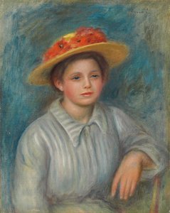 Portrét ženy s kloboukem s květinami; Portrét ženy v květovaném klobouku, c.1890 od Pierre-Auguste Renoir