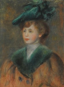 Portrét mladé ženy se zeleným kloboukem. od Pierre Auguste Renoir