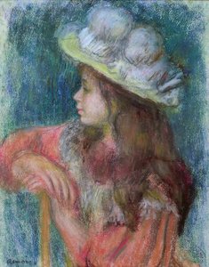 Sedící mladá dívka v bílém klobouku, 1884 (pastel na papíře)