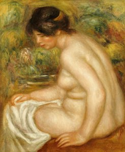 Boční pohled na sedícího koupajícího se od Pierre Auguste Renoir