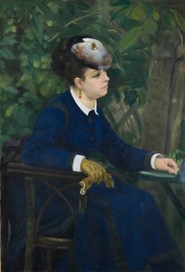 Žena v zahradě Žena s kloboukem racka, 1868. od Pierre Auguste Renoir