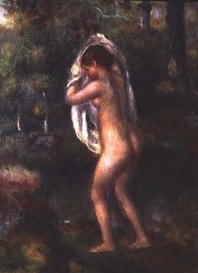Svlékající se mladá dívka (olej na plátně) od Pierre Auguste Renoir
