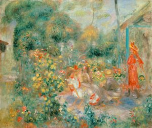 Mladé dívky v zahradě na Montmartru od Pierre Auguste Renoir