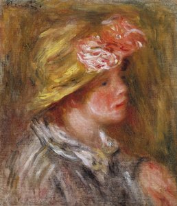 Mladá žena v květovaném klobouku od Pierre Auguste Renoir