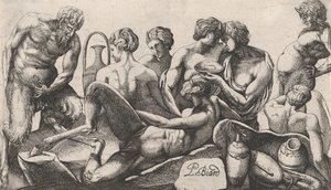 Osm satyrů a satyresek dokončujících jídlo, 1607-61. od Pierre Biard