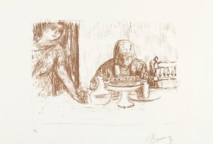 Muž a žena u prostřeného stolu s nádobím a karafou Coupe et le compotier od Pierre Bonnard (signed by artist)