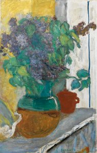 Francouzsky: Lilas mauve dans un vase de terre jaune et vert. od Pierre Bonnard