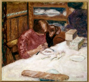 Interiér Žena zaneprázdněná domácími skvrnami. Obraz Pierra Bonnarda (1867-1947) 1914 Soukromá sbírka od Pierre Bonnard