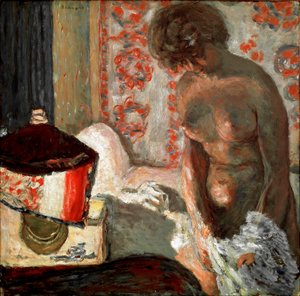 Akt u lampy Malba Pierra Bonnarda (1867-1947) 1910-1911 Rozměr 75,5x75 cm Bern, kolekce Hanse R. Hahnlosera