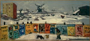 Palisáda, plakáty (Palisáda pokrytá plakáty a staré mlýny na Montmartru pod sněhem) od Pierre Bonnard