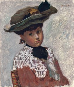 Portrét mladé ženy nebo klobouk; Portrét mladé ženy (Klobouk), kolem roku 1905 (olej na plátně položeném na palubě) od Pierre Bonnard
