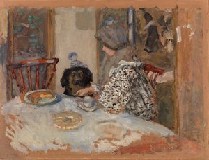Žena se psem nebo žena a pes u stolu od Pierre Bonnard