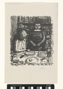 Sedící muž u stolu s jídlem a stojící žena Le Menu od Pierre Bonnard