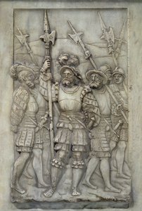 Halapartny, detail z hrobky Francoise I. a Clauda de France, zprovozněny v roce 1548 (mramor)