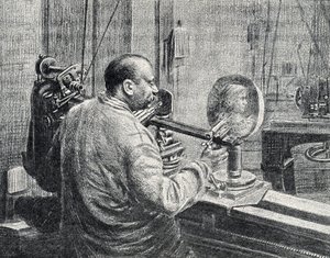 Medaiér používající jakousi pantografovou frézku Rytina z „Excursion a travers les metiers“ od Pierre Calmette Private Collection