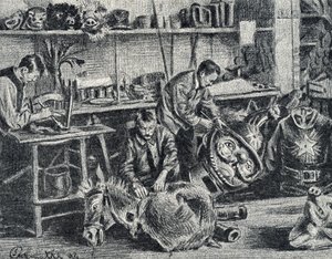 Workshop výroby divadelních a výstavních doplňků Rytina ze soukromé sbírky Pierre Calmette