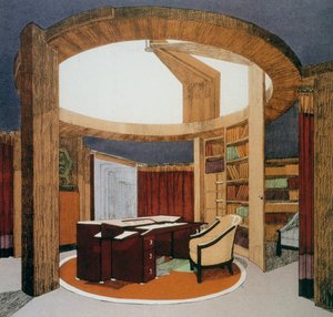 Návrh studijní knihovny (Bureau-Bibliotheque) pro Ambassade de France, Pierre Chareau (1883-1950), prezentovaný na Mezinárodní výstavě dekorativního umění v Paříži v roce 1925, Francie, 20. století