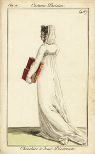 Žena v bílých šatech se závojem přes polovinu vlasů, Paris od Pierre Charles Baquoy