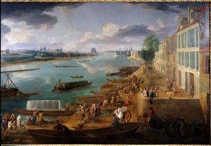 Pohled na Paříž, převzato z Quai de la Rapee v roce 1716 Detail lodí na Seině a aktivit. Obraz Pierra Denise Martina (1663-1742) 1716 Ne. 1,7x3,15 m Paříž, Musee Carnavalet. od Pierre Denis Martin