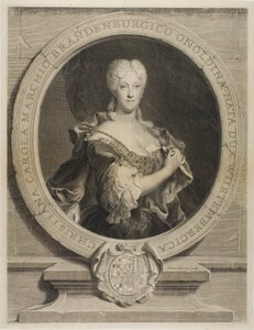 Portrét Christine-Caroline, markrabě Brandenbourg-Onoltzbach, manželka Guillauma-Frédérica z Wurtemburgu, 1694-1723 od Pierre Drevet