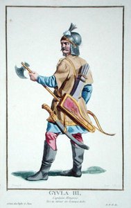 Gyula III z „Receuil des Estampes, Representant des Rangs et des Dignites, podle Kostýmu všech existujících národů“, vydáno 1780 (ručně kolorovaná rytina) od Pierre Duflos