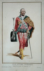 Jeho Excelence hrabě de Nadasti z „Receuil des Estampes, Representant les Rangs et les Dignites, podle Kostýmu všech existujících národů“, vydaného roku 1780 (ručně kolorovaná rytina) od Pierre Duflos