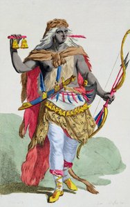 Královna Anna Nzinga (1583-1663), z knihy "Receuil des Estampes, representant les Rangs et les Dignites, suivant le Costume de toutes les Nations existantes", vydané roku 1780 (ručně kolorovaná rytina)