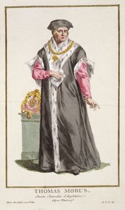 Sir Thomas More (1478-1535) z „Receuil des Estampes, reprezentující hodnosti a hodnostáře podle kostýmu všech existujících národů“, vydané v roce 1780 (ručně kolorovaná rytina) od Pierre Duflos