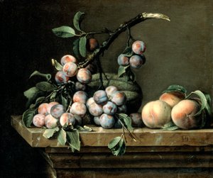 Švestky, meloun a broskve, c1630-1680