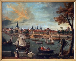 Přístav Libourne v 18. století. Umělecké dílo Pierra Fourniera (1740-1793), olej na papíře maroufle na kartonu od Pierre Fournier