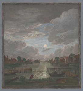Pohled na kanál poblíž města Haarlem v měsíčním světle Vûe du canal proche de Haerlem (titul na předmětu) od Pierre François Basan