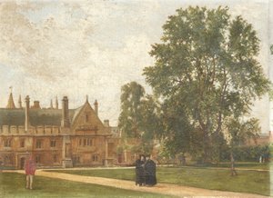 In the Grounds of Magdalen College, with Portraits of Magdalen Fellows: Reverend T. H. T. Hopkins, Reverend H. R. Bramley, Reverend J. Rigaud a Reverend H. F. Garnsey, 1882 od Pierre François Joseph Tonneau