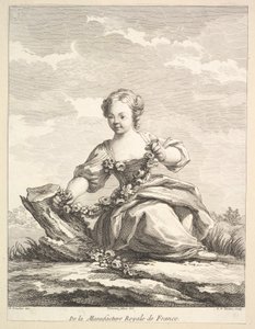 Holčička držící věnec z květin, z Druhé knihy postav po..., po roce 1757.