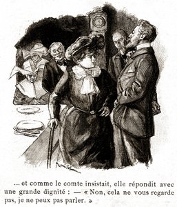 "Boule de Suif": Elisabeth Roussetová odmítá odpovědět hraběti, počátek 20. století (ilustrace)